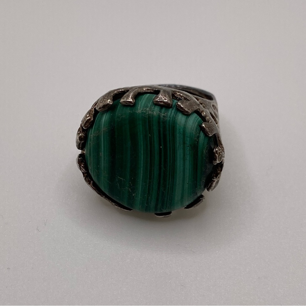 Sterling silver malachite stone ring - size 8